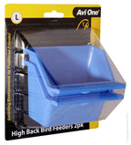Feeder High Back With Perch Large 2pk. Features & Benefits: Made from durable plastic to ensure prolonged use Comes with hooks to easily attach to any cage or aviary Prevents unnecessary spillage Suitable for: Birds