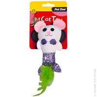 14CM Plush Mermouse with Feather Cat Toy. Pet One Pet Toys provide endless hours of entertainment along with physical and mental stimulation for your pet.  Featuring various textures, shapes and noises, each toy will retain your pets’ scent and keep them coming back to snuggle and play.