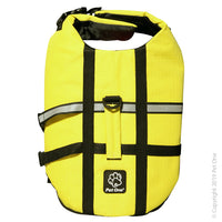 Dog Splash Swim Buoyancy Vest 45L X 75-85cm 26-36kg Yellow. Features & Benefits:  Ideal pet floatation aid for swimming, and any other water activities. Reflective accents to promote high visibility. Easy to grip safety handle. Adjustable straps. Quick release buckles. D-Ring for leash attachment. Outer fabric is 100% polyester with coated PVC Oxford.