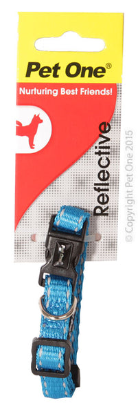 Pet One Collar - Reflective Nylon Adjustable 10mm 17-26cm Aqua  The Pet One Reflective Collar, Lead and Harness range is made from durable nylon and an eye catching reflective finish, to ensure your pet stands out from the crowd.