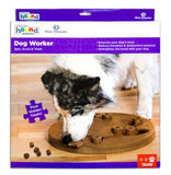 Outward Hound Nina Ottoson Dog Worker Composite  The Nina Ottosson by Outward Hound Dog Worker puzzle dog toy is a challenging level 3 puzzle game that will keep your dog busy for hours as they use their instincts to hunt for hidden treats. This advanced interactive dog puzzle game has 3 steps that your dog will need to learn in order to get to the tasty rewards: swivel the flippers, scoot the blocks, and spin the center wheel. Hidden compartments are under the flippers and