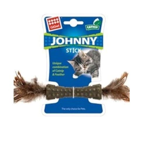 GIGWI JOHNNY STICK CATNIP WITH DOUBLE FEATHER. The unique combination of catnip and feathers stimulates playful behaviour. Watch as you cat tosses, flips, kicks and chews on it’s GiGwi compressed catnip toy. The textured surface helps to clean teeth when being chewed. GiGwi only use top quality natural catnip sourced from North America.