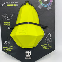 ZEE.DOG SUPER FRUITZ TREAT DISPENSING TOY - PEAR. Super Fruits dog toys by Zee.Dog are designed with a treat dispensing bottom. Stuff them with your dog's favourite treats for a fun and challenging time. Made of 100% non-toxic durable natural rubber Treat dispensing bottom for extra play hours Polygonal edges help clean teeth and prevent tartar build up Erratic bounce Fruity smell keeps your dog more entertained Perfect for entertaining, training and rewarding your dog Length 14 cm - width 4 cm