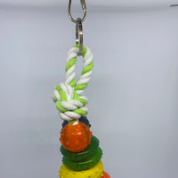 T.P.R. Rings & Balls bird toy. Hours of fun and exercise with this bird toy. Safe, non toxic. Approx. 24 cm long. Approx. 6 cm at widest point. www.animaladdiction.co.nz Facebook: Animal Addiction Pet Supplies. Trademe: animaladdiction.