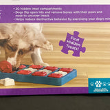 Nina Ottosson Dog Brick Blue. NEW WAYS TO LEARN & PLAY: As one of the newest, and most versatile dog games, the Dog Brick presents your pup with a new challenge every time they play with it. FLIP, FIND & SLIDE: Complete with 3 different treat feeding features, the Nina Ottosson Dog Brick is made with easy open-close flip compartments to hide treats in, and comes with separate, removable bone puzzle pieces that offer an even more interesting challenge to seeking and eating treats!