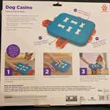 Nina Ottosson Dog Casino. Every pup is a winner with the Nina Ottosson Dog Casino! Fill this treat dispensing dog game with treats and challenge your pup to find and unlock the treats inside. FOR THE TOP DOGS: Level 3 Nina Ottosson treat dispensing games like this Dog Casino help to train and teach your dog through sequential steps, setting this dog game apart from more entry level dog games and intermediate dog puzzles.