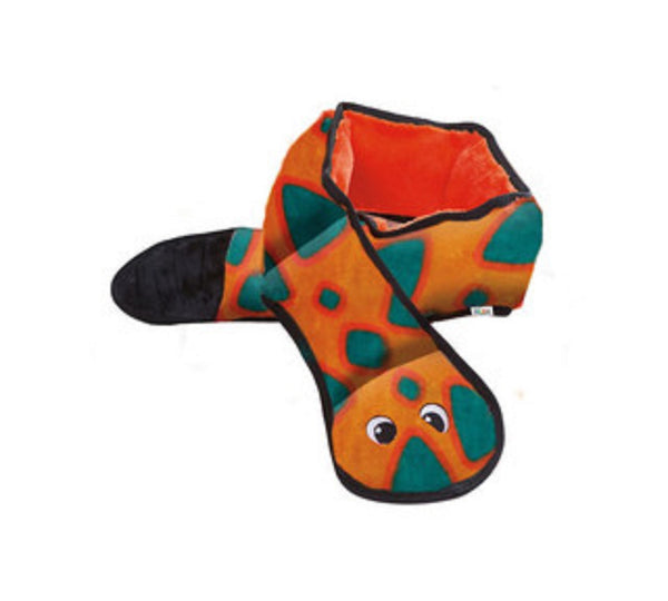 Outward Hound Invincible Snake 6 Squeak. Tough chewers have met their match with Outward Hound Invincibles! Featuring 2 layers of super-tough fabric, and special squeakers that continue to squeak after being punctured, these lovable, cuddly and durable toys are made...  Invincibles squeakers keep squeakin' if punctured Dura-Tuff inner lining No stuffing means no mess Reinforced double layered seams Approx. 100 cm long and 10 cm wide.